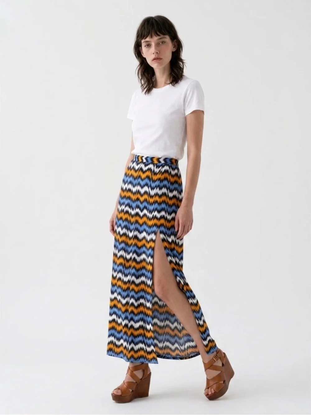 Michael Kors Chevron Zigzag Pleated Maxi Skirt with Side Slit - Size XS